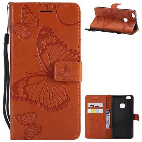 Embossing 3D Butterfly Leather Wallet Case for Huawei P10 Lite P10Lite - Orange