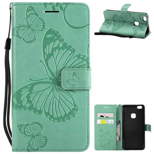 Embossing 3D Butterfly Leather Wallet Case for Huawei P10 Lite P10Lite - Green