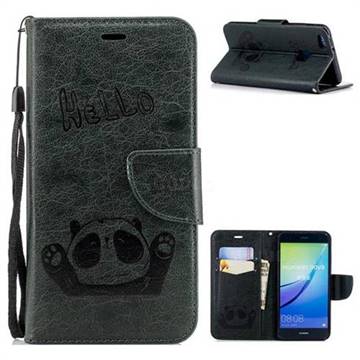 Embossing Hello Panda Leather Wallet Phone Case for Huawei P10 Lite P10Lite - Seagreen