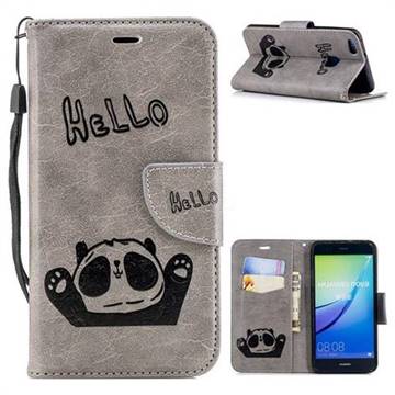 Embossing Hello Panda Leather Wallet Phone Case for Huawei P10 Lite P10Lite - Grey