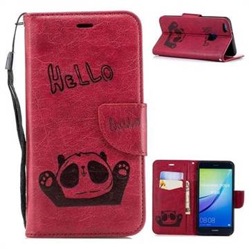 Embossing Hello Panda Leather Wallet Phone Case for Huawei P10 Lite P10Lite - Red