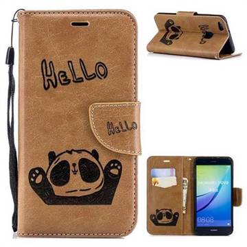Embossing Hello Panda Leather Wallet Phone Case for Huawei P10 Lite P10Lite - Brown
