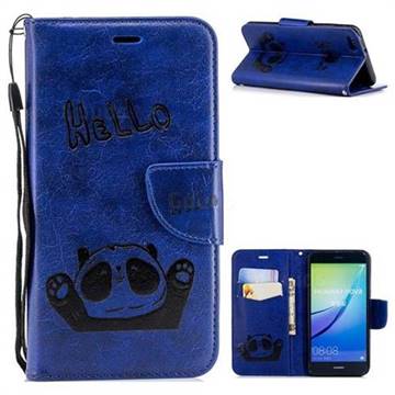 Embossing Hello Panda Leather Wallet Phone Case for Huawei P10 Lite P10Lite - Blue