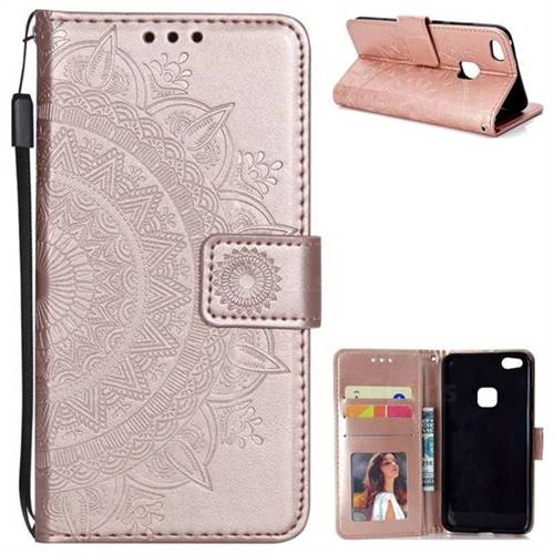 Intricate Embossing Datura Leather Wallet Case for Huawei P10 Lite P10Lite - Rose Gold