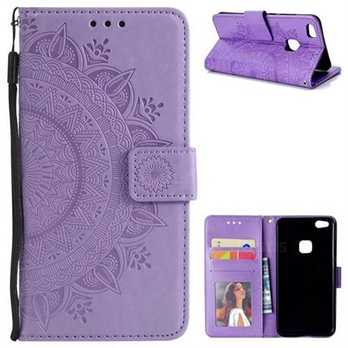 Intricate Embossing Datura Leather Wallet Case for Huawei P10 Lite P10Lite - Purple