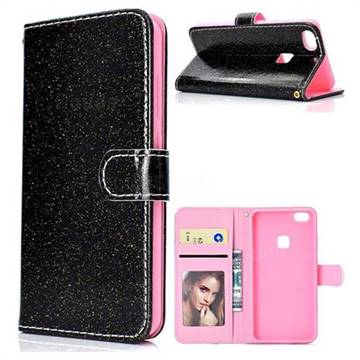 Glitter Shine Leather Wallet Phone Case for Huawei P10 Lite P10Lite - Black