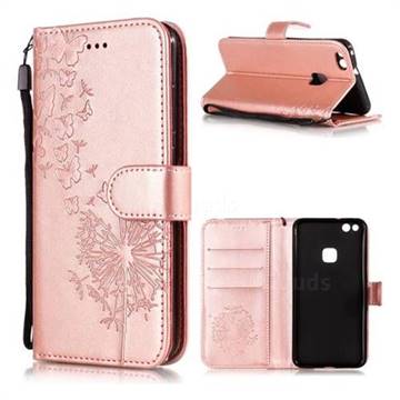 Intricate Embossing Dandelion Butterfly Leather Wallet Case for Huawei P10 Lite P10Lite - Rose Gold