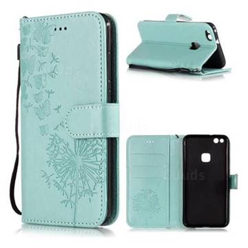 Intricate Embossing Dandelion Butterfly Leather Wallet Case for Huawei P10 Lite P10Lite - Green