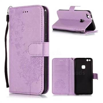 Intricate Embossing Dandelion Butterfly Leather Wallet Case for Huawei P10 Lite P10Lite - Purple