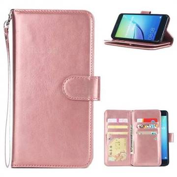 9 Card Photo Frame Smooth PU Leather Wallet Phone Case for Huawei P10 Lite P10Lite - Rose Gold