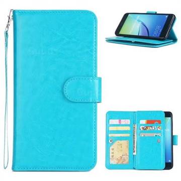 9 Card Photo Frame Smooth PU Leather Wallet Phone Case for Huawei P10 Lite P10Lite - Blue