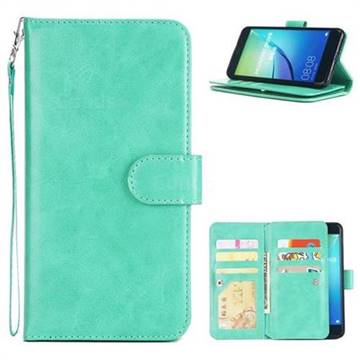 9 Card Photo Frame Smooth PU Leather Wallet Phone Case for Huawei P10 Lite P10Lite - Mint Green