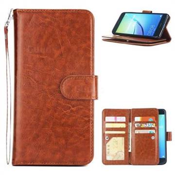 9 Card Photo Frame Smooth PU Leather Wallet Phone Case for Huawei P10 Lite P10Lite - Brown