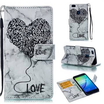 Marble Heart PU Leather Wallet Phone Case for Huawei P10 Lite P10Lite - Black