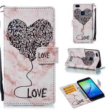 Marble Heart PU Leather Wallet Phone Case for Huawei P10 Lite P10Lite - Purple