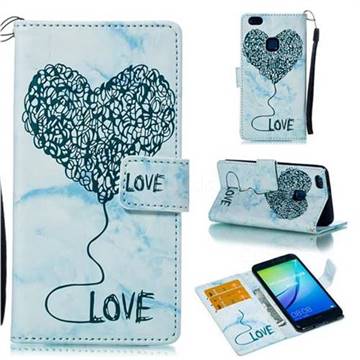 Marble Heart PU Leather Wallet Phone Case for Huawei P10 Lite P10Lite - Blue