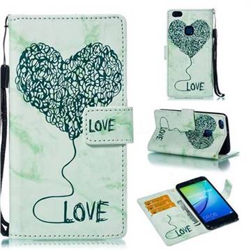 Marble Heart PU Leather Wallet Phone Case for Huawei P10 Lite P10Lite - Green
