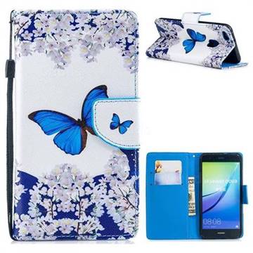 Blue Butterfly PU Leather Wallet Phone Case for Huawei P10 Lite P10Lite