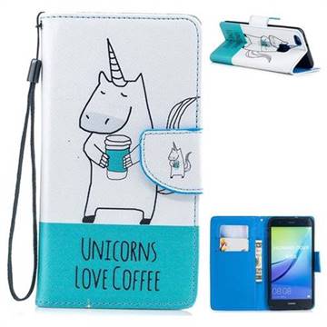 Blue Unicorn PU Leather Wallet Phone Case for Huawei P10 Lite P10Lite