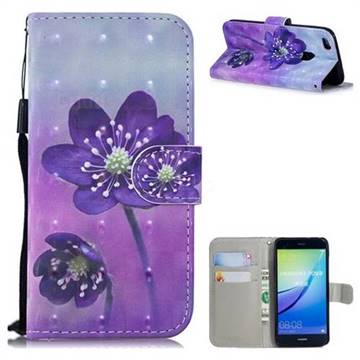 Purple Flower 3D Painted Leather Wallet Phone Case for Huawei P10 Lite P10Lite