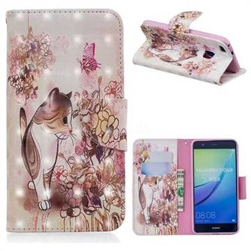 Flower Butterfly Cat 3D Painted Leather Wallet Phone Case for Huawei P10 Lite P10Lite