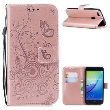 Intricate Embossing Butterfly Circle Leather Wallet Case for Huawei P10 Lite P10Lite - Rose Gold