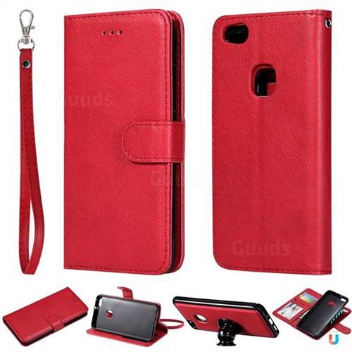 Retro Greek Detachable Magnetic PU Leather Wallet Phone Case for Huawei P10 Lite P10Lite - Red