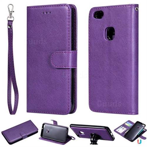 Retro Greek Detachable Magnetic PU Leather Wallet Phone Case for Huawei P10 Lite P10Lite - Purple