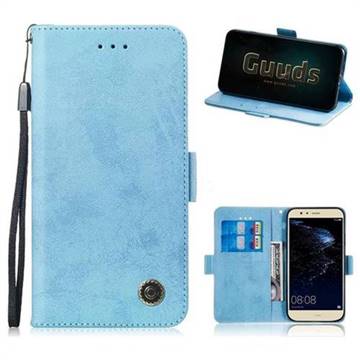Retro Classic Leather Phone Wallet Case Cover for Huawei P10 Lite P10Lite - Light Blue