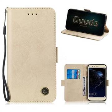 Retro Classic Leather Phone Wallet Case Cover for Huawei P10 Lite P10Lite - Golden