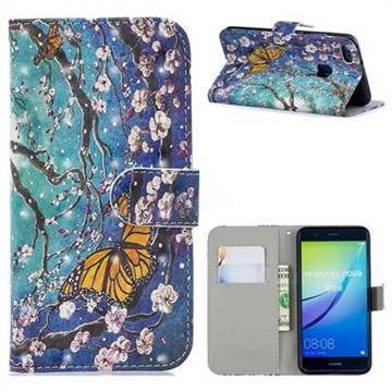 Blue Butterfly 3D Painted Leather Phone Wallet Case for Huawei P10 Lite P10Lite