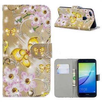 Golden Butterfly 3D Painted Leather Phone Wallet Case for Huawei P10 Lite P10Lite