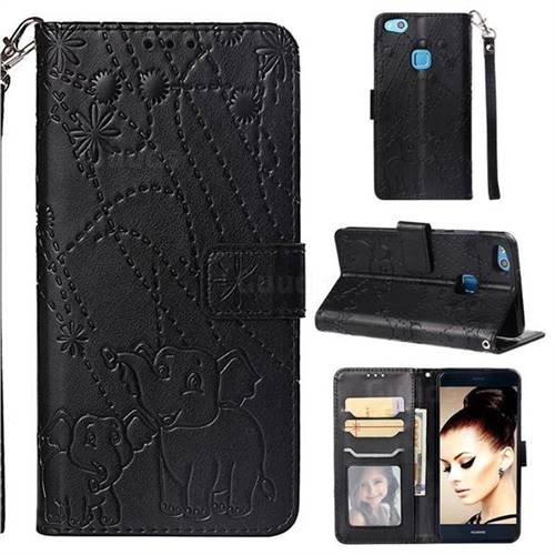 Embossing Fireworks Elephant Leather Wallet Case for Huawei P10 Lite P10Lite - Black