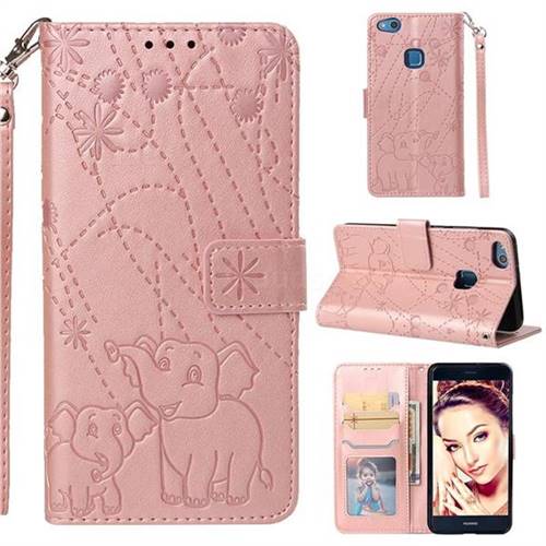 Embossing Fireworks Elephant Leather Wallet Case for Huawei P10 Lite P10Lite - Rose Gold