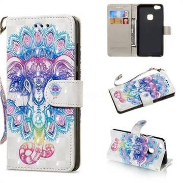 Colorful Elephant 3D Painted Leather Wallet Phone Case for Huawei P10 Lite P10Lite