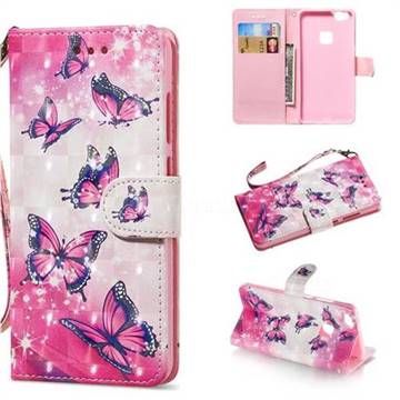 Pink Butterfly 3D Painted Leather Wallet Phone Case for Huawei P10 Lite P10Lite