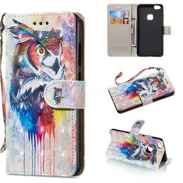 Watercolor Owl 3D Painted Leather Wallet Phone Case for Huawei P10 Lite P10Lite