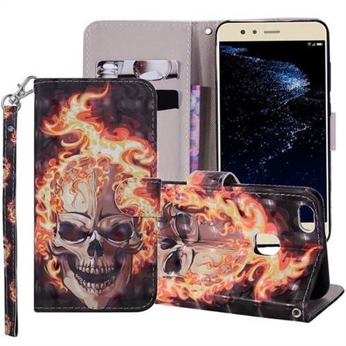 Flame Skull 3D Painted Leather Phone Wallet Case Cover for Huawei P10 Lite P10Lite