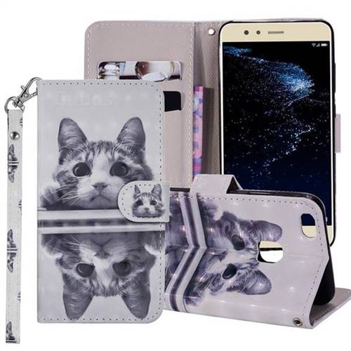 Mirror Cat 3D Painted Leather Phone Wallet Case Cover for Huawei P10 Lite P10Lite