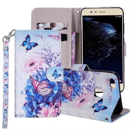 Pansy Butterfly 3D Painted Leather Phone Wallet Case Cover for Huawei P10 Lite P10Lite