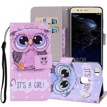 Lovely Owl PU Leather Wallet Phone Case Cover for Huawei P10 Lite P10Lite