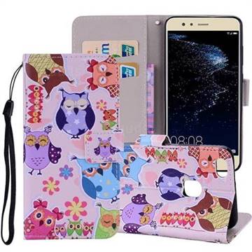 Colorful Owls PU Leather Wallet Phone Case Cover for Huawei P10 Lite P10Lite