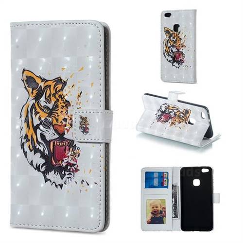 Toothed Tiger 3D Painted Leather Phone Wallet Case for Huawei P10 Lite P10Lite