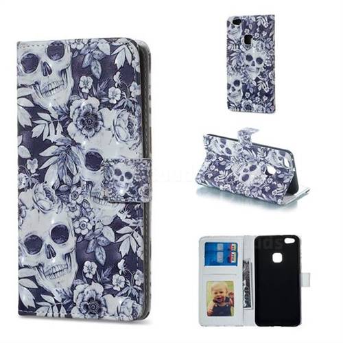 Skull Flower 3D Painted Leather Phone Wallet Case for Huawei P10 Lite P10Lite