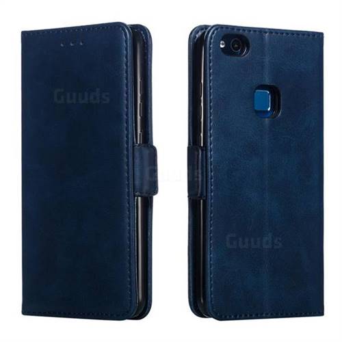 Retro Classic Calf Pattern Leather Wallet Phone Case for Huawei P10 Lite P10Lite - Blue