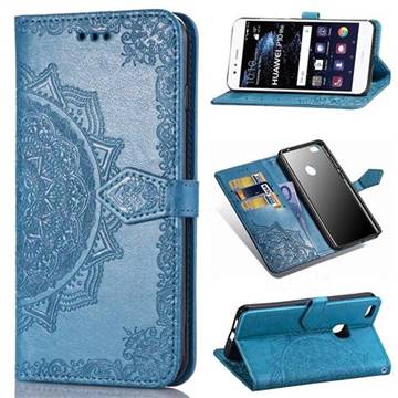 Embossing Imprint Mandala Flower Leather Wallet Case for Huawei P10 Lite P10Lite - Blue
