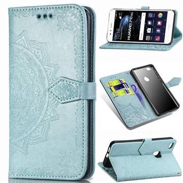 Embossing Imprint Mandala Flower Leather Wallet Case for Huawei P10 Lite P10Lite - Green
