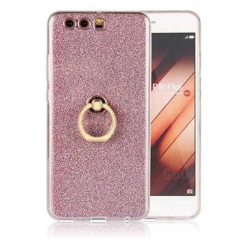 Luxury Soft TPU Glitter Back Ring Cover with 360 Rotate Finger Holder Buckle for Huawei P10 Plus - Pink