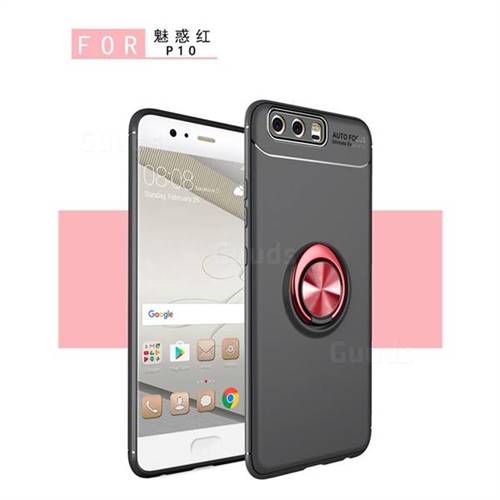 Auto Focus Invisible Ring Holder Soft Phone Case for Huawei P10 Plus - Black Red