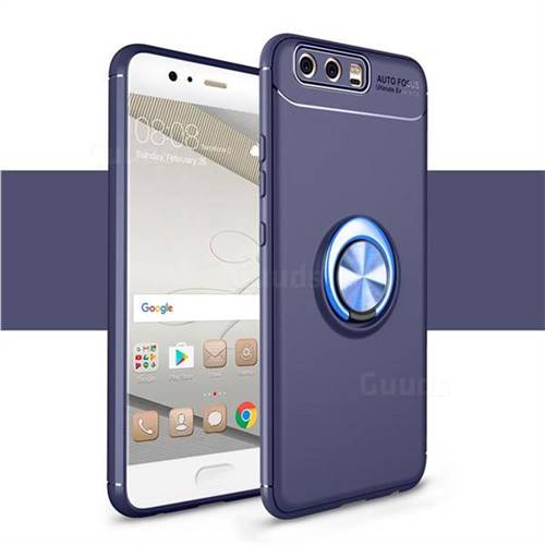 Auto Focus Invisible Ring Holder Soft Phone Case for Huawei P10 Plus - Blue